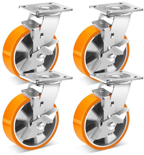 W B D WEIBIDA 150mm Schwerlastrollen mit Bremse, Tragkraft 2300KG, 360° Drehbar Industrierollen Schwerlast, Dauerhaft Polyurethan Möbelrollen für Große Instrumente, Werkbänke und Industrielle, 4er-Set