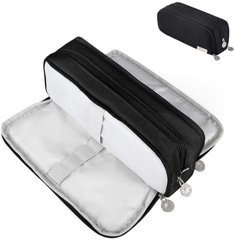 Federmäppchen, Große Kapazität Mäppchen mit 3 Fächer Federtasche, Große Kapazität Pencil Case, Federtasche Mädchen Stiftetasche für Junge Studenten Erwachsene Federtasche Mädchen Jungen Schwarz