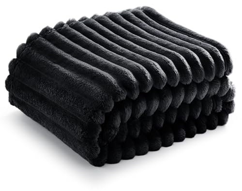 BEDSURE Kuscheldecke Flauschig - Wolldecke & Fleecedecke, Sofadecke, Weiche Warme Grobe Korddecke Gemütlicher Überwurf für Zimmer Deko, Wohn- & Kuscheldecken, Tagesdecke, Schwarz, 130 x 170 cm