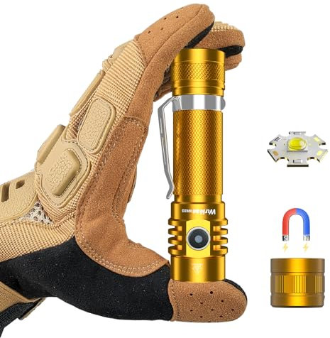 Wurkkos WK03 Linterna de bolsillo LED recargable, superbrillante, 1200 lúmenes, pequeñas linternas compactas de alto CRI, linterna EDC impermeable con LED Nichia 519A, dorado