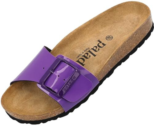 Palado Pantoletten Damen Malta EGS Lack – bequeme Sandalen Made in Spain - Hausschuhe mit dämpfendem Kork-Fußbett - modische Sommerschuhe Lila UK3,5 - EU36