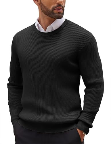 COOFANDY Men's Knit Jumper Crew Neck Ribbed Jumpers Classic Sweater Basic Pullover Sweatshirt Black M