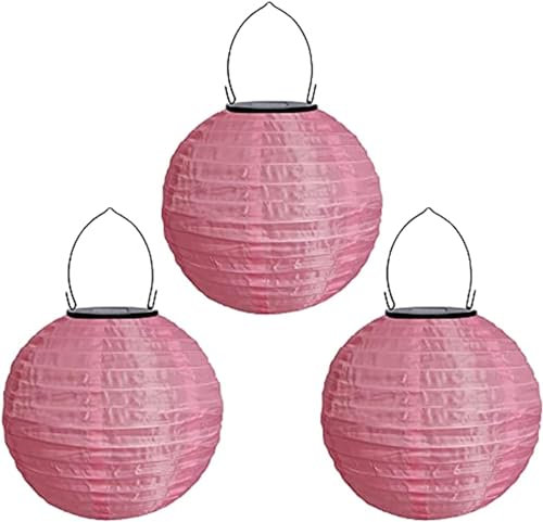Lampions Außen Wetterfest Bunt Solar LED Laterne Warmweiß Solarlampions für Außen Hängend Lampions Solar Outdoor für Garten Hof Terrasse Hochzeit Fest Deko Hängende Gartenlaterne (20cm 3PCS/Rosa)
