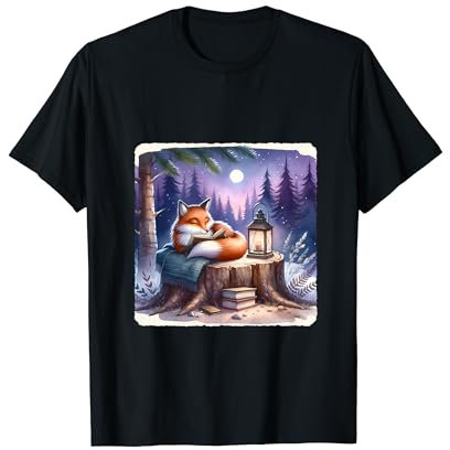 Fox leyendo novela misteriosa en tronco hueco. linterna luz Camiseta