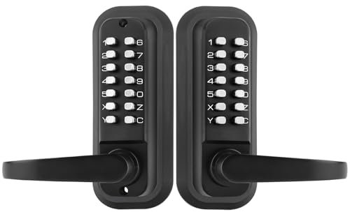ANNFUZ Mechanical Keyless Entry Door Lock with Double-Sided Keypad, Lever Handle, Matte Black, 3.3 inches x 5.5 inches