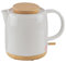 Elektrischer Wasserkocher aus Keramik mit Holz-Deckel, 1 Liter Volumen, weiß - Modernes Design. 1200 W, 220V, 50-60 Hz. Tea kettle ceramic and wood elektrish white 1 L modern