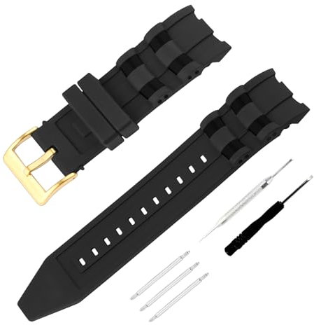 JETHENG Herren-Gummiarmband, kompatibel mit 26 mm Invicta Pro Diver 6977, 6978, 6981, für Damen, Outdoor, Arbeit, wasserdichtes Silikon-Uhrenarmband mit Schnalle (schwarzes Band, goldene Schnalle)