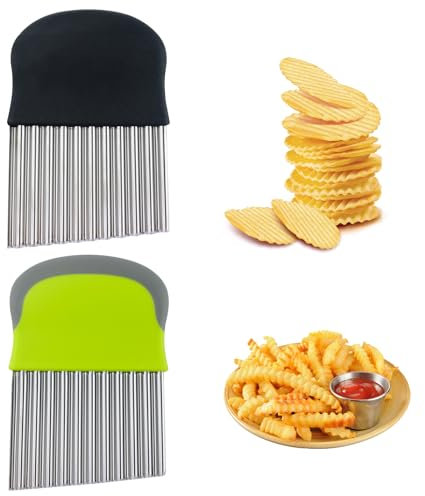 Coupe Pomme de Terre, Couteau Ondulé à Frites, Coupe Patate, Couteau Ondulé en Acier Inoxydable, Coupe-légumes, Couteau Dentelé pour légumes, Fruits, Salade, Couteau Ondulé