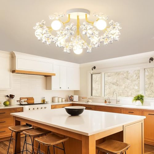 Stesulfr Lampada da soffitto E27 illuminazione decorativa in cristallo medievale 7 luci ferro dorato camera da letto a forma di fuochi d'artificio adatta per sala da pranzo soggiorno cucina lampadario