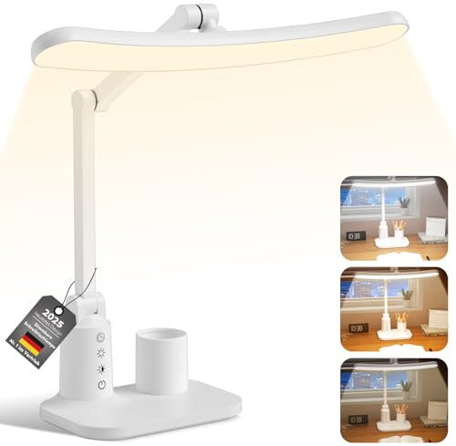 LED Schreibtischlampe Dimmbare Tischlampe, Akku Task Lampe mit einstellbarer Farbe Helligkeit, Faltbares wiederaufladbares Nachtlicht zum Lesen, Make-up, Handwerk (weiß)