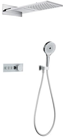 SWHC Columna de Ducha Empotrada, Set de Ducha Pantalla Digital LED Montado en la Pared Conjunto de Ducha Frío y Calor con Rociador Ducha 3 Modos, Alcachofa de Ducha 3 Modos