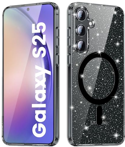 nicekool Hülle für Samsung Galaxy S25 Kompatibel mit MagSafe, Transparent Glitzer Holografisch Magnetische HandyHülle Case für Galaxy S25 Schutzhülle Leicht Dünn Kratzfeste Rückseite, Schwarz