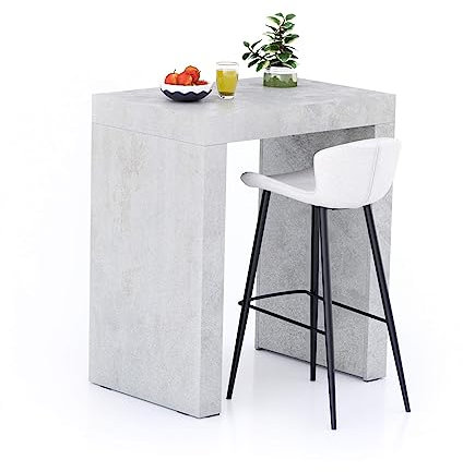 Moderner Hochtisch, hergestellt in Italien, 90 x 60 cm, mit grauer Oberfläche in Betonoptik