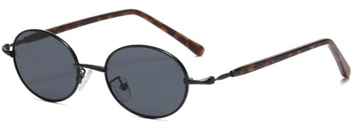 Long Keeper kleine ovale sonnenbrille Herren Damen Mode Vintage Sonnenbrille Metall Oval Retro Brille Hippie Steampunk Sonnenbrille mit UV400 Schutz (Schwarz Leopard Rahmen – Dunkelgrau Gläser)