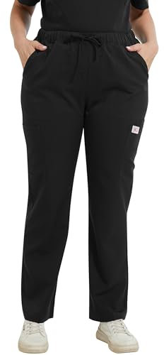 JONATHAN UNIFORM Pantalón Sanitario Mujer 6 Bolsillos con Cintura Elástica para Médico Dentista Enfermeros Limpieza (Negro, M)