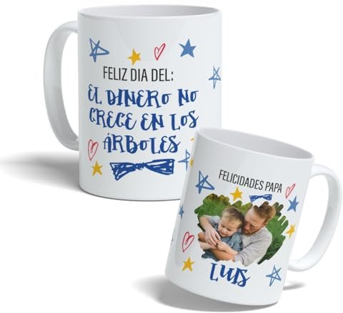 DEREGALOOS Taza de cerámica Personalizada para Padres. Taza Personalizada Regalo día del Padre. Regalo Original Personalizado para hombre. Tazas divertidas. (Árboles)
