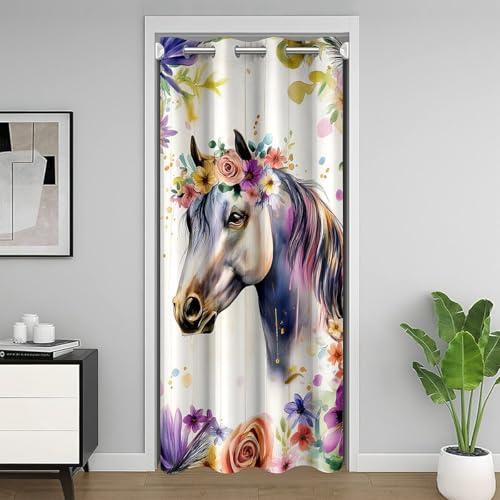 Homewish Türvorhang Pferd 106x203cm Kinder Mädchen Wildtier Vorhang | Niedlich Teenager Ästhetische Blumen Geeignet Türen Mit Fenste Waschbar Sichtschutzvorhang Tier
