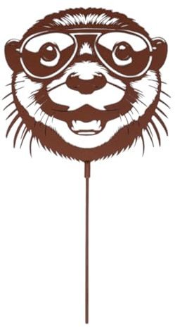 UNUS Gartenstecker Otter, Metall in Rostoptik, lustige Gartendeko, wetterfeste Ganzjahresdekoration für Beete & Hochbeete