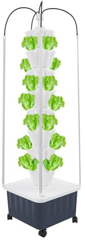 Torre di coltivazione idroponica con luci di coltivazione, 40 fori, torre di coltivazione verticale, kit di sistema di coltivazione idroponica con ruote, per frutta, verdura, erbe e verdure in miniatu
