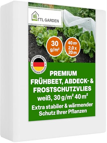 TTL Garden Frühbeetvlies 30g/m² 40m² 2x20m weiß - Abdeckvlies stabil reißfest atmungsaktiv Frostschutz Vlies Wachstumsvlies Garten Vlies Hochbeetvlies für Beet - Schutz vor Frost & Schädlingen