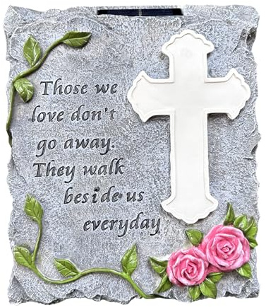 Lifeholic Solar Kreuz Licht Gedenkstein Blume Deko Garten Trittstein Friedhof Dekoration Beileidsgeschenk für Verlorene Lieben Mama Papa Hunde Katzen