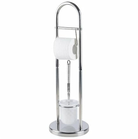 Set Porta Carta Igienica e Scopino WC - 20x65 cm Piantana da BAGNO Portarotolo e Scopino in Acciaio Inox - Porta Rotolo Carta Igienica Da Terra con Design Salvaspazio