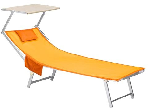o-day Telo Mare Microfibra Con Tasche Laterali Cuscino Poggiatesta Gonfiabile 190x70cm Teli Mare Con Elastici Per Lettini (Arancione)