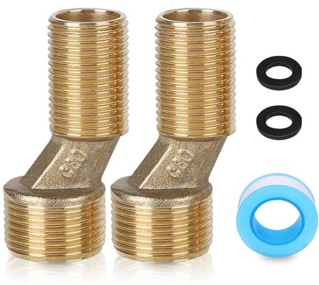 Lot de 2 adaptateurs pour robinet de douche - Raccord en S décalé de 9 mm - En laiton - Bras pivotant réglable 3/4 vers 1/2 (installation de 125 mm à 160 mm)