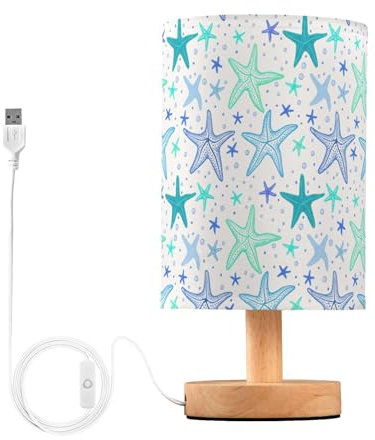 Sevdomey Lampada da comodino a forma di stella marina blu con porta USB, nessuna lampadina necessaria, luce LED calda per camera da letto, soggiorno, ufficio, lampada da comodino per lettura, studio