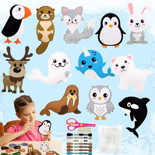 TZEKING Nähset für Kinder,Nähen kinder,Tierformen Filz Bastelset ab 6 jahre,Animals Sewing Kit,Nähset Kinder Tierformen,Filztiere Nähspass,Tiere Nähen Bastelset,Pädagogisches Set für Anfänger