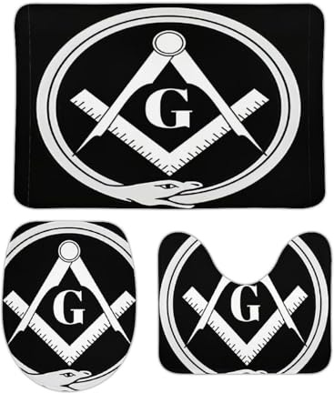 Set 3 Teilig Badvorleger Freimaurer Symbol Teppich Wasserabsorbierend Weiche rutschfeste Fußmatte Set, Für Spa, Wohnzimmer, Badezimmer