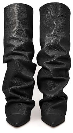 Stivali Alti Donna Moda Punta Tacco Spesso sopra Ginocchio Morbidi Risvolto Casual Festa Viaggio Elegante (Black-b, 34)