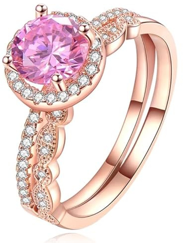 Set di 2 anelli da donna placcati in oro con zirconi, 18mm, Metallo, Nessuna pietra preziosa