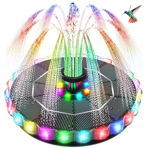 Fontana Solare Colorato LED, Yzert 3.5W Vetro Pompa ad Acqua Solare Fontana, 2000mAh Batteria, 7 Ugelli & 4 Fissatori Esterno Pompa per Laghetto, Piscina, Acquario, Vaso dei Pesci e Bagno