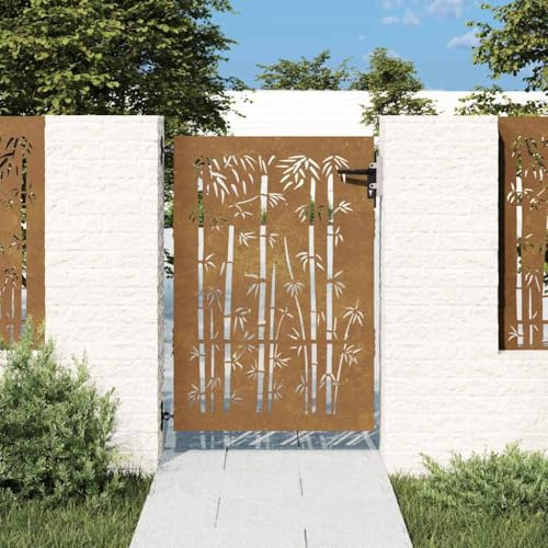 INLIFE Portail de Jardin 85x150 cm Acier corten Design de Bambou