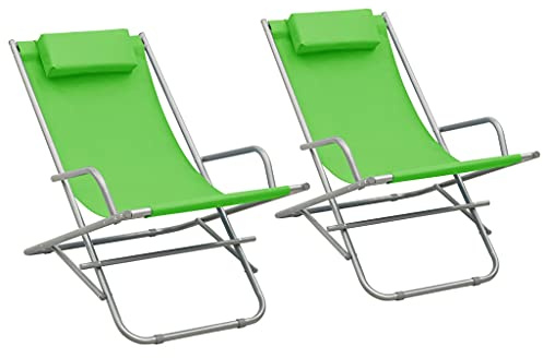 Ziaphsol Schaukelstühle 2er Set, Grün, Pulverbeschichteter Stahl, 69x61x94cm, Klappbarer Lounge-Stuhl mit Kopfstütze, wetterfest für Garten, Terrasse, Pool, max. 120kg