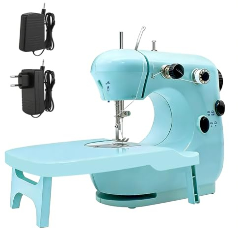 Nähmaschine Kinder, Mini Kindernähmaschine mit Ausziehtisch, Dual-Speed Tragbare Nähmaschinen Geschenke für Kinder, Dunkelblau