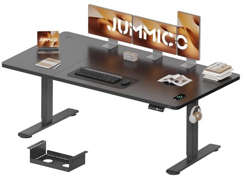 JUMMICO Höhenverstellbarer Schreibtisch 180×80 cm mit Kabelwanne & USB-A | Elektrisch Schreibtisch Höhenverstellbarer mit 18 mm Tischplatte, 3 Memory-Steuerung,Sitz‑Erinnerung Computertisch,Black