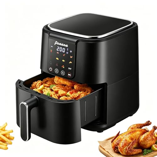 Panana Large 6L Air Fryer,Digital 12 Preset Menus, Adjustable Timer, 40-200°C Temperature Control, Non-Stick Basket, 1500W Oven Low Fat Oil Free Healthy Frying Cooker (Black, 6L)