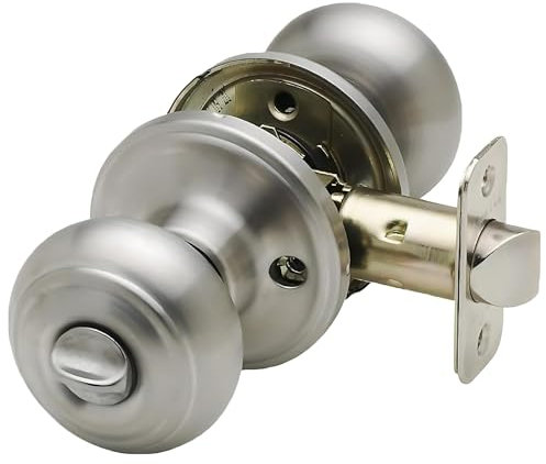 Copper Creek Colonial Privacy Interior Door Knob – ANSI Grade-3 Certified, Modern Heavy Duty Handle, Easy Install and Reversible for Bedroom, Bathroom and Closets – Satin Stainless (1 Pack)