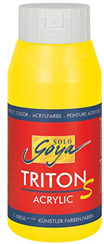 KREUL 17302 - Solo Goya Triton S Acrylfarbe echtgelb hell, 750 ml Flasche, schnell trocknend mit Glanzeffekt, Farbe auf Wasserbasis, in Studioqualität, vielseitig einsetzbar, gut deckend und ergiebig