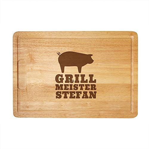 Casa Vivente Schneidebrett aus Holz mit personalisierter Gravur für Grillmeister, Geschenk für Männer, Motiv Schwein, 40,5 x 28,5 x 2 cm