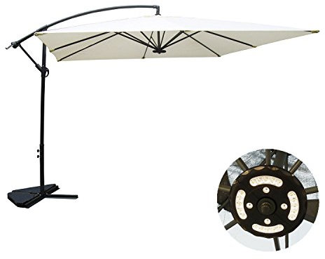 CONCEPT USINE - Parasol Déporté Inclinable 3x3 m Solenzara LED Écru Blanc Cassé - Lampe À LED Centrale - 100% Polyester - Waterproof, Résistant, Bain De Soleil, Protection