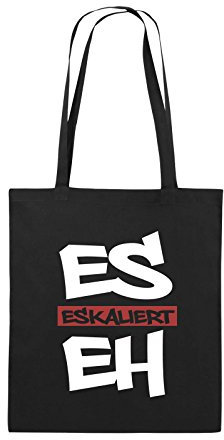 Comedy Bags - Es eskaliert eh - Graffiti - Jutebeutel - Lange Henkel - 38x42cm - Farbe: Schwarz/Weiss-Rot