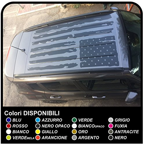 Adesivo Sticker Tetto bandiera americana effetto consumato Qualità superiore decal stickers tettino (NERO OPACO)