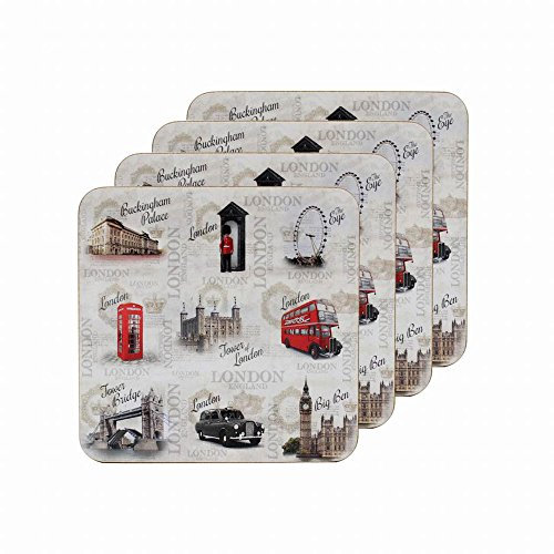 The Leonardo Collection LP41345 Vintage London England Untersetzer, 4er-Set, weiß
