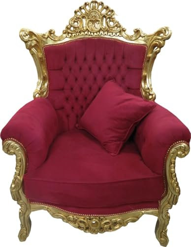 Casa Padrino Barock Sessel 'Al Capone' mit Kissen Bordeaux Rot/Gold - Antikstil Wohnzimmer Möbel