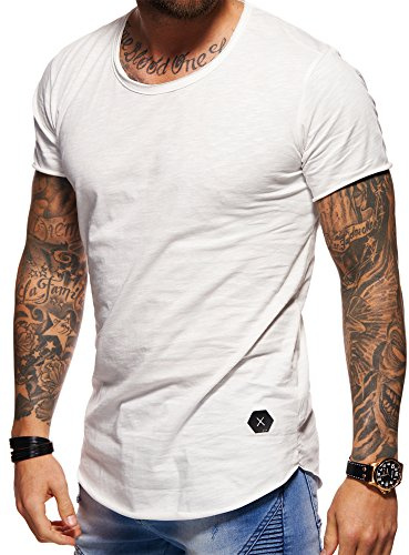 behype. Herren Oversize Kurzarm Basic T-Shirt Rundhals O-Neck 20-1730 Weiß L