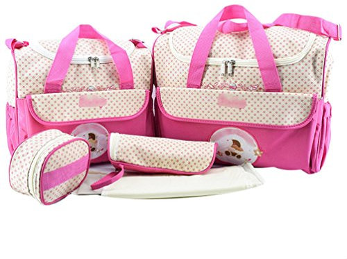 Jitong 5 Pezzi Set di Borse per Mamma/Ricamata Borsa a Tracolla Bambino/Fasciatoio per Pannolini/Borse Termiche Biberon (Rosa, Taglia unica)