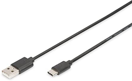DIGITUS USB 2.0 cable – 1 m – USB-A to Type-C – 480 Mbps – connection cable for computers, notebooks, hubs, smartphones, tablets – black